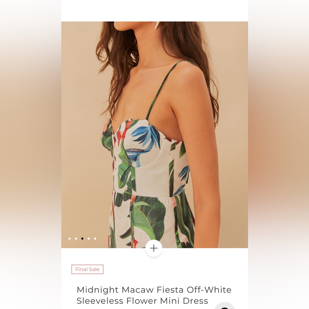 Farm Rio Midnight Macaw Fiesta Off-White Sleeveless Flower Mini Dress - Picture 7 of 14